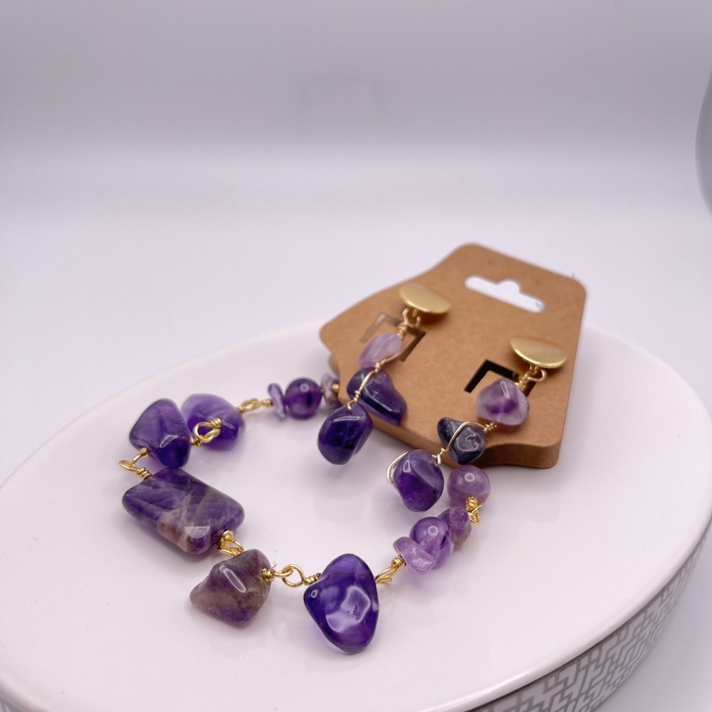 Juego de pulsera y zarcillos de amatista